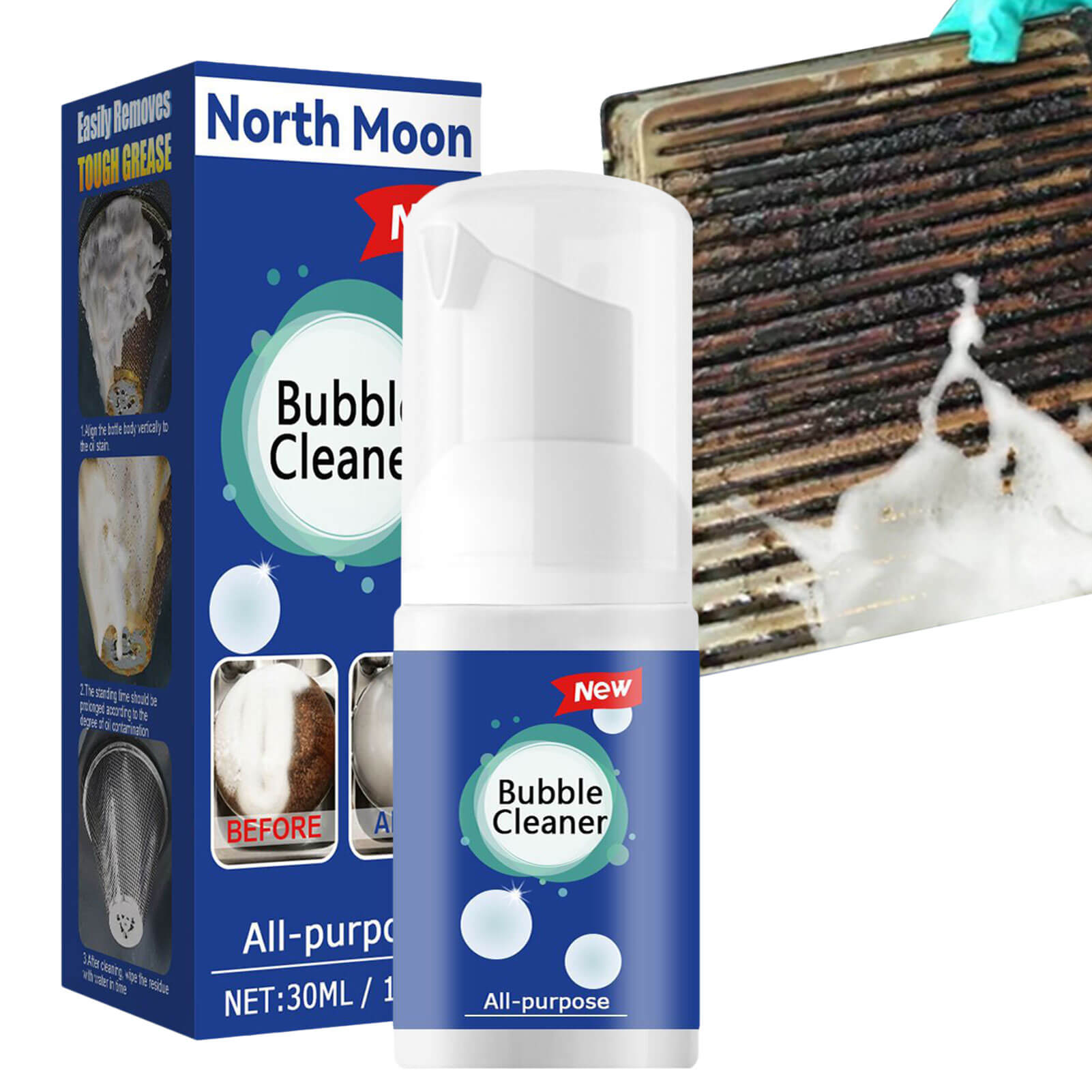  All Purpose Rinse Cleaning Foam, North Moon Bubble Cleaner Foam,  All-purpose Bubble Cleaner, Kitchen Bubble Cleaner Spray, Foaming Heavy Oil  Stain Remover Cleaner (3PCS, 30ML) : Health & Household